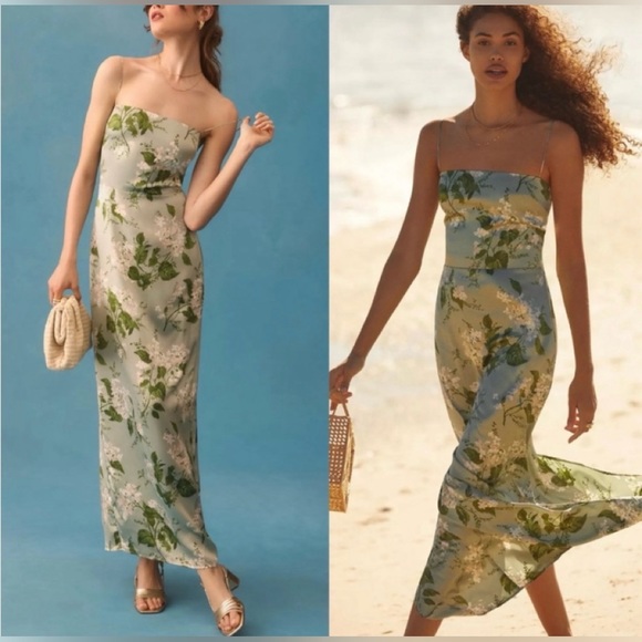 Reformation Frankie Silk Maxi Dress - Tea Garden green - Picture 1 of 12